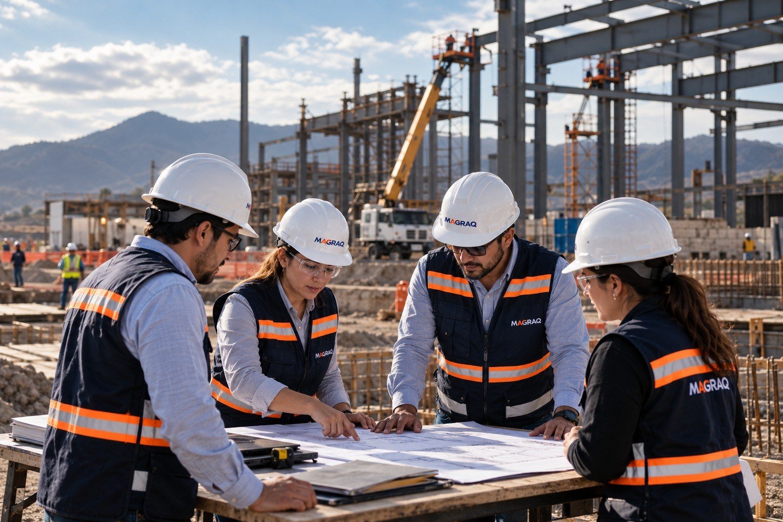 Equipo técnico de MAGRAQ supervisando una obra en construcción